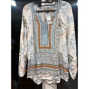 My Danielle Bohemian Embroidered Floral Print Blouse Womens Large NWT